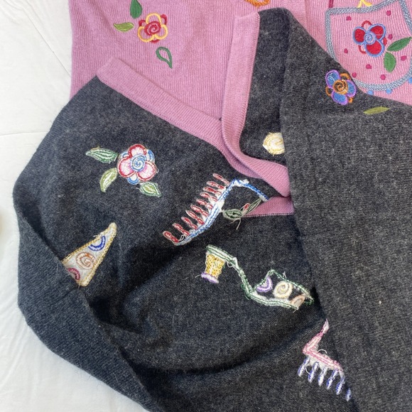 Michael Simon Lite Cardigan Embroidered Heels Purses Floral Silk Blend Size S - Picture 11 of 12